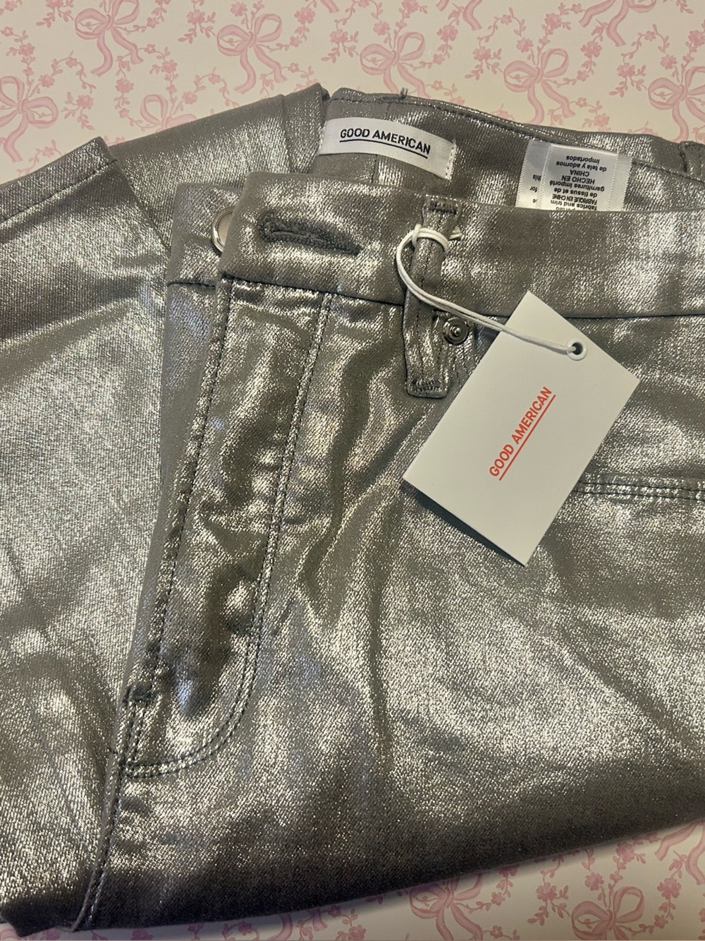 Good American Good Waist Silver metallic Skinny Jeans for Women NWT size 14 - Picture 5 of 5